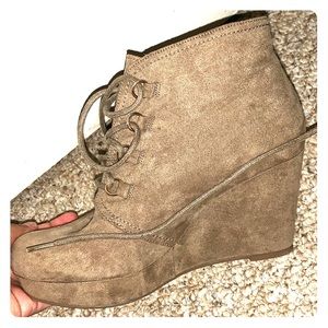 Tan wedge bootie